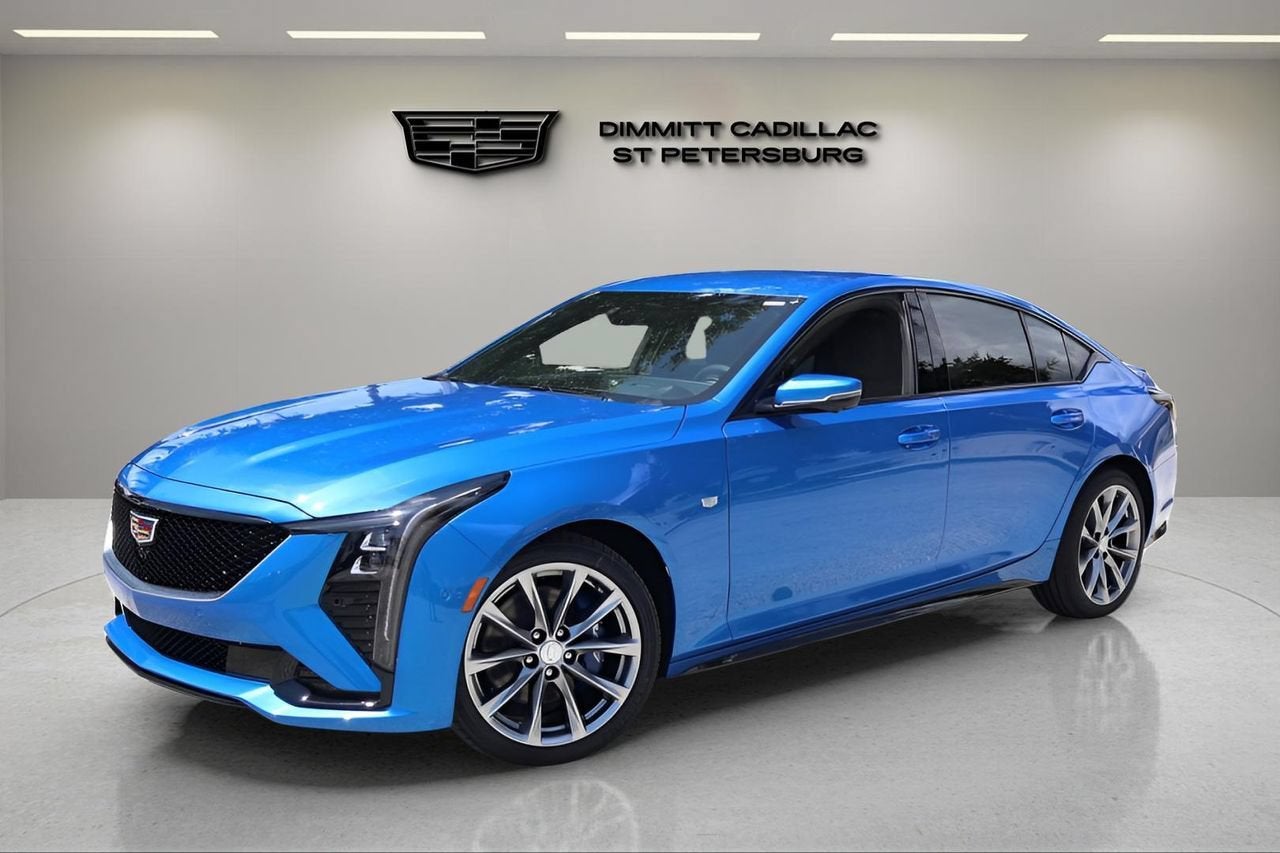 2026 Cadillac CT5 Sport in Coastal Blue Metallic — front three-quarter view