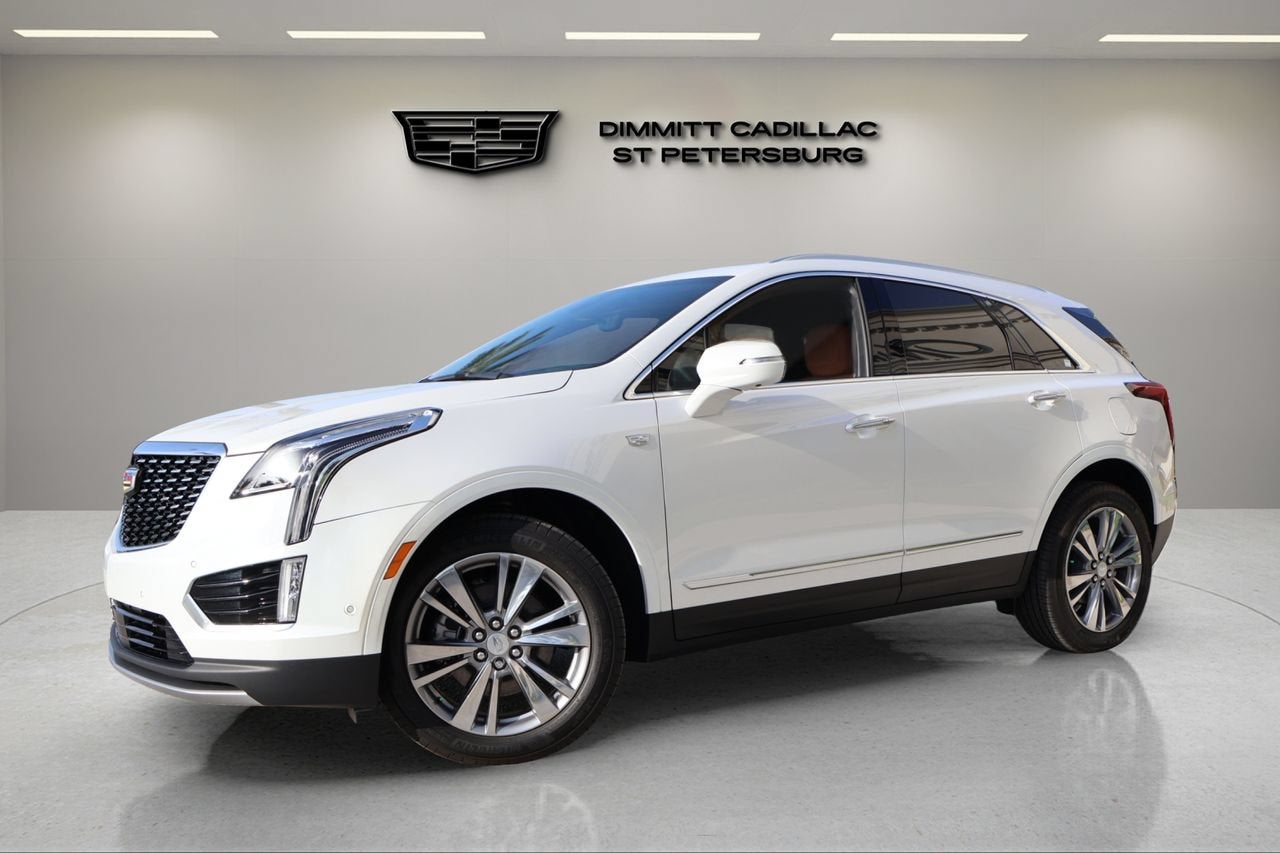 2026 Cadillac XT5 Premium Luxury in Crystal White Tricoat — front three-quarter view