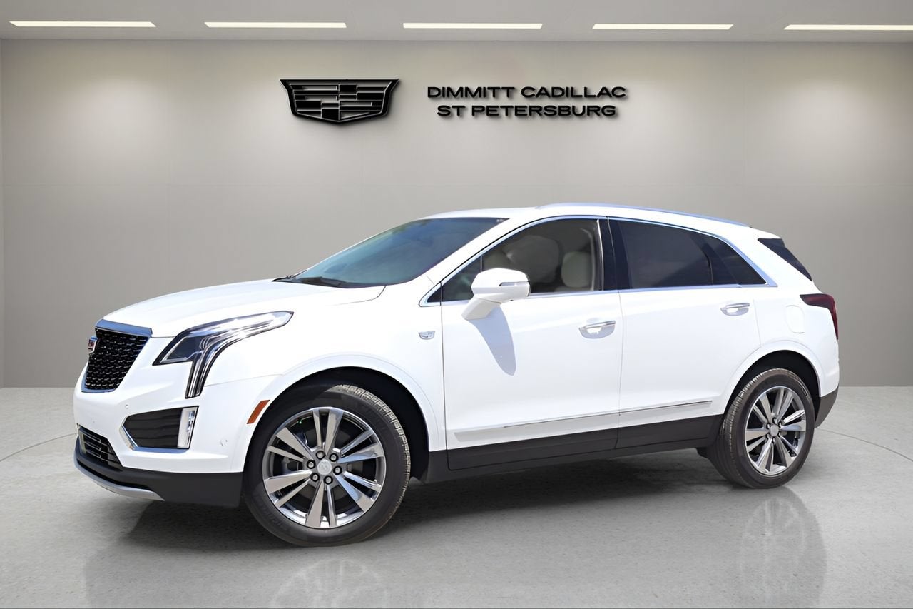 2026 Cadillac XT5 Premium Luxury in Crystal White Tricoat — front three-quarter view