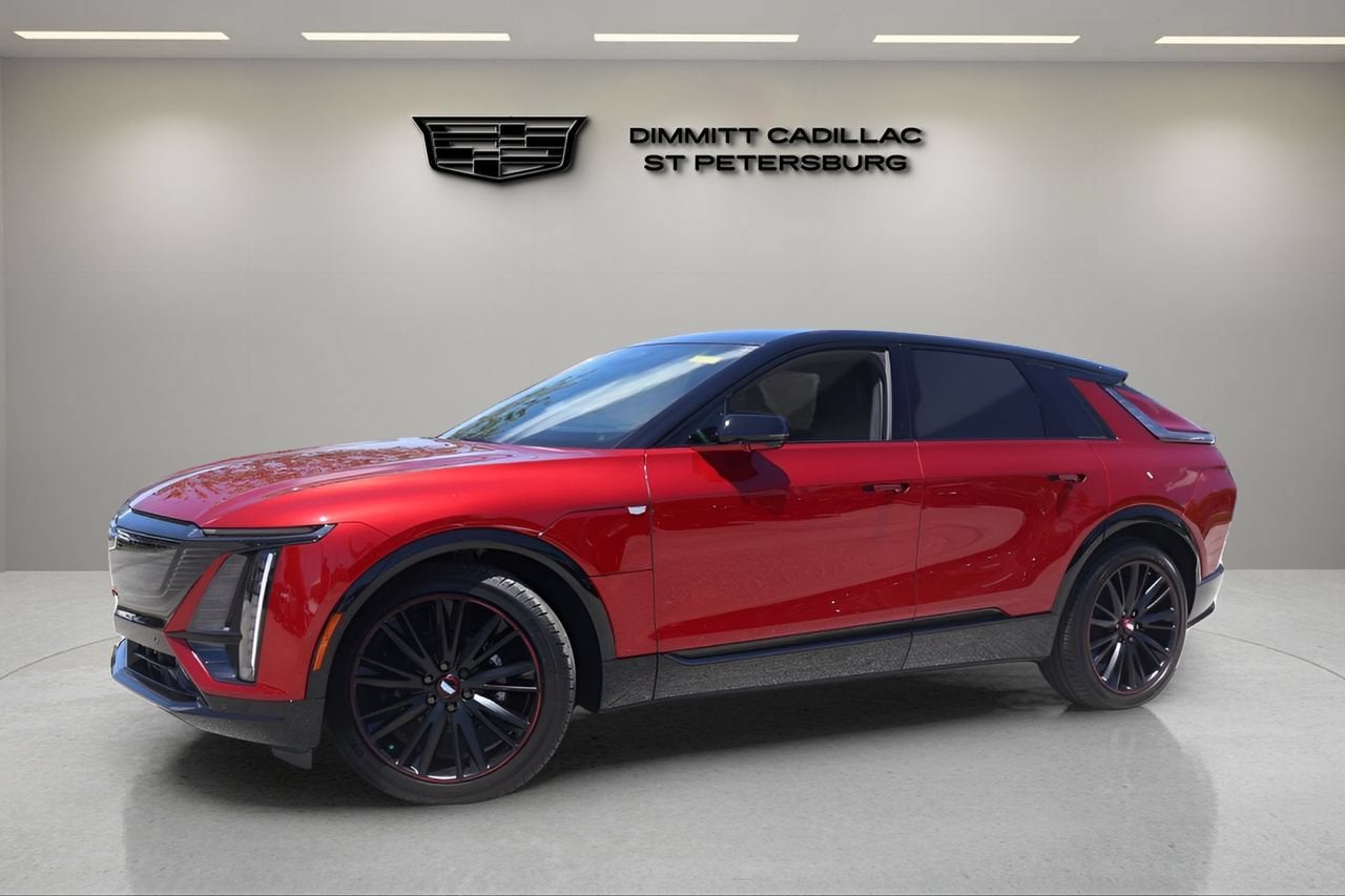 2026 Cadillac LYRIQ Sport in Radiant Red Tintcoat — front three-quarter view