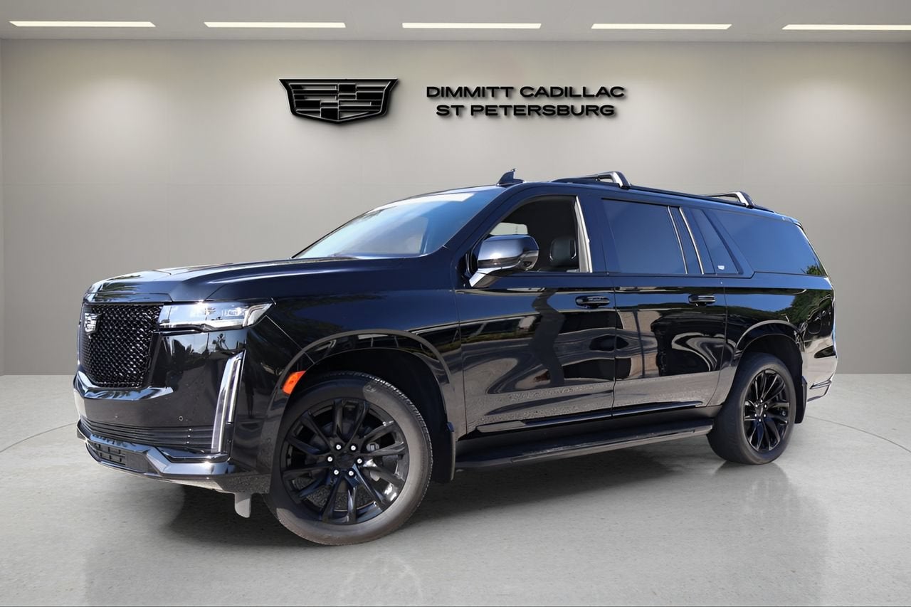 2023 Cadillac Escalade ESV Premium Luxury in Black Raven — front three-quarter view